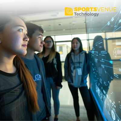 Facial recognition technology scanning fans at stadium entrance