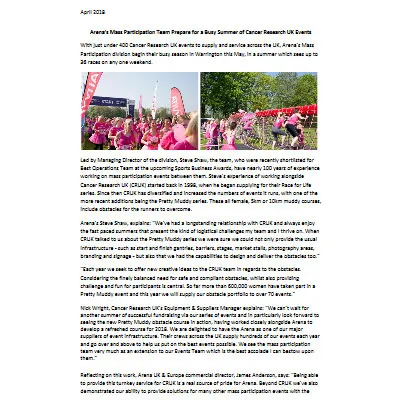 Arena?s Mass Participation Team Prepare for a Busy Summer of Cancer Research UK Events