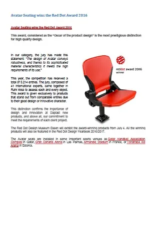 Avatar Seating wins the Red Dot Award 2016