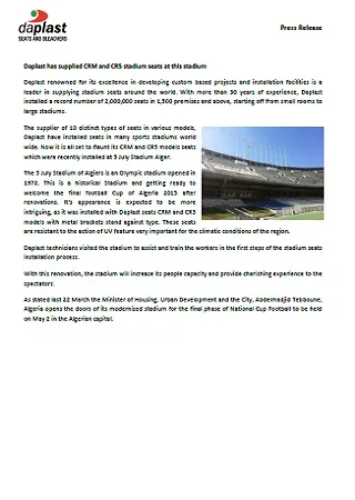 Daplast has supplied CRM and CR5 stadium seats at this stadium