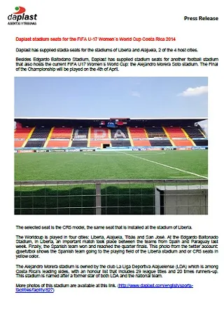 Daplast stadium seats for the FIFA U-17 Women?s World Cup Costa Rica 2014