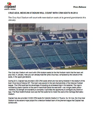 CRUZ AZUL MEXICAN STADIUM WILL COUNT WITH CRM SEATS IN 2014